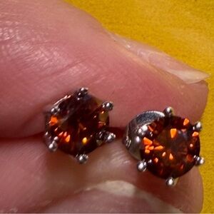 Red Moissanite and Silver Stud Earrings - 1 ct